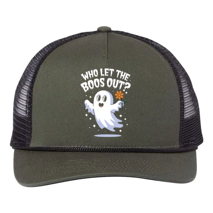 Funny Halloween Spooky Season Cute Pun Who Let The Boos Out Retro Rope Trucker Hat Cap