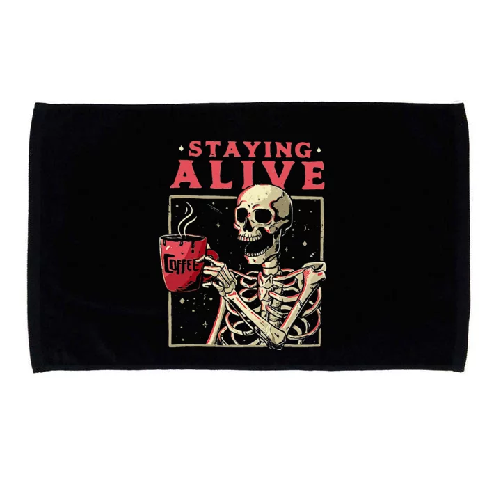 Funny Halloween Staying Alive Coffee Skeleton Stay Spooky Microfiber Hand Towel