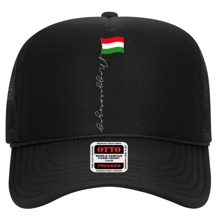 flag Hungary Signature Flag Pole Patriotic High Crown Mesh Trucker Hat