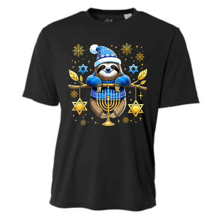 Funny Hanukkah Sloth Jewish Chanukah Sleeping Hanukkah Pjs Cooling Performance Crew T-Shirt