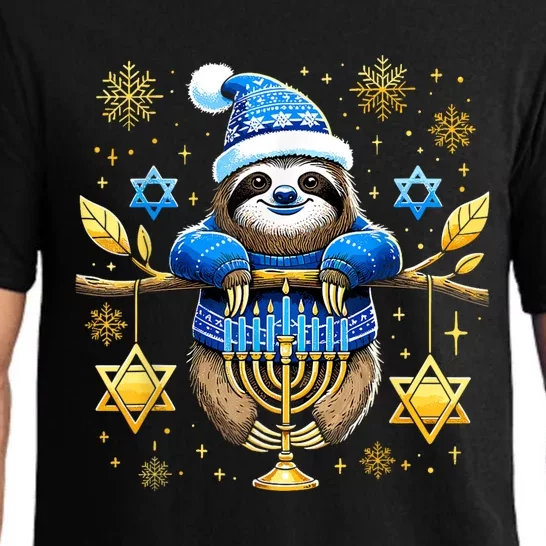 Funny Hanukkah Sloth Jewish Chanukah Sleeping Hanukkah Pjs Pajama Set