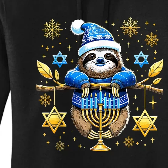 Funny Hanukkah Sloth Jewish Chanukah Sleeping Hanukkah Pjs Women's Pullover Hoodie