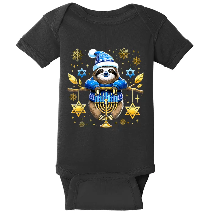 Funny Hanukkah Sloth Jewish Chanukah Sleeping Hanukkah Pjs Baby Bodysuit