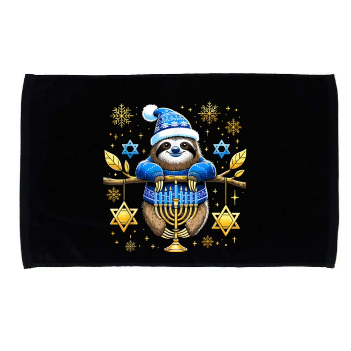 Funny Hanukkah Sloth Jewish Chanukah Sleeping Hanukkah Pjs Microfiber Hand Towel