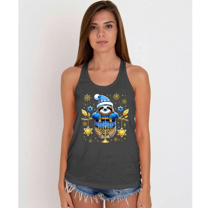 Funny Hanukkah Sloth Jewish Chanukah Sleeping Hanukkah Pjs Women's Knotted Racerback Tank