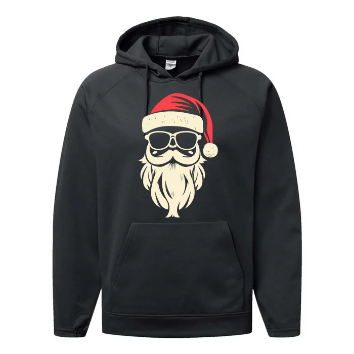 Funny Hipster Santa Beard Sunglasses And Red Hat Christmas Performance Fleece Hoodie