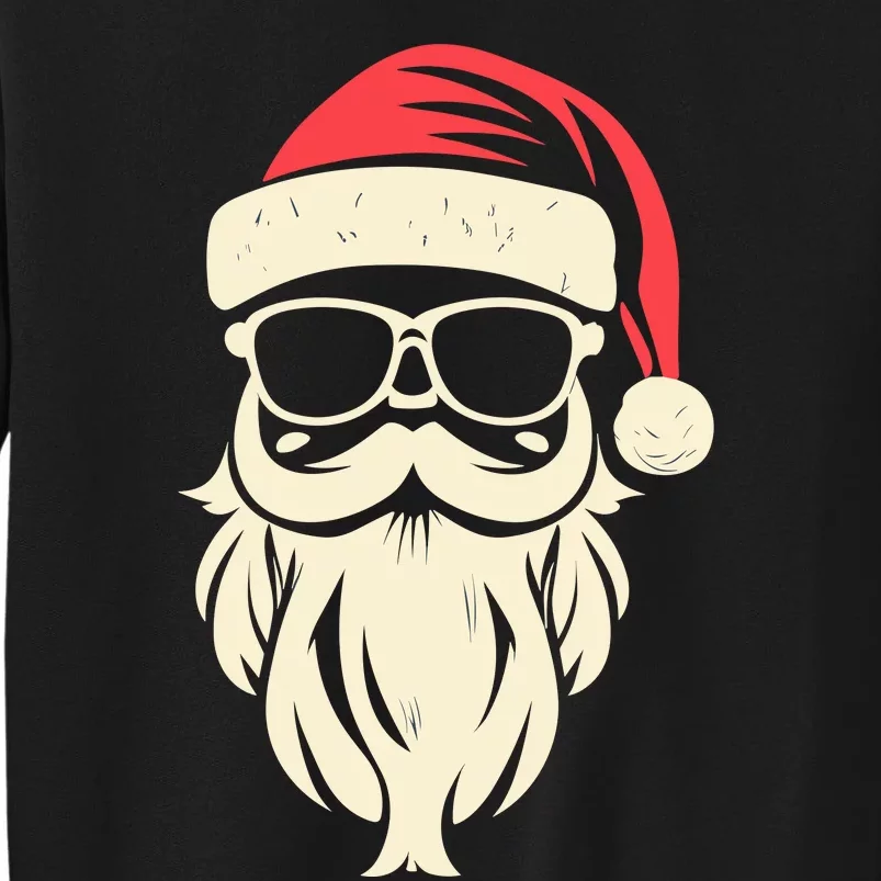 Funny Hipster Santa Beard Sunglasses And Red Hat Christmas Tall Sweatshirt