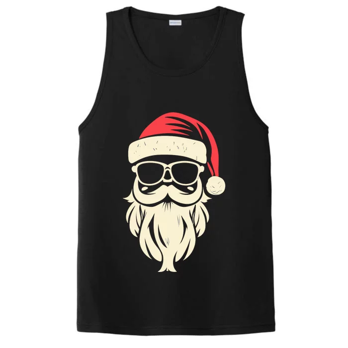 Funny Hipster Santa Beard Sunglasses And Red Hat Christmas Performance Tank