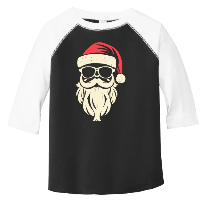 Funny Hipster Santa Beard Sunglasses And Red Hat Christmas Toddler Fine Jersey T-Shirt