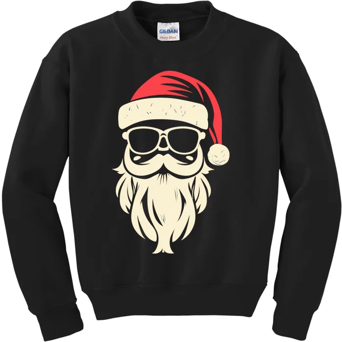 Funny Hipster Santa Beard Sunglasses And Red Hat Christmas Kids Sweatshirt