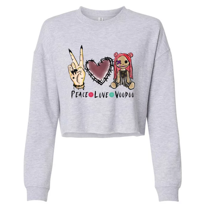 Funny Halloween Shirts, Peace Love Voodoo Cropped Pullover Crew