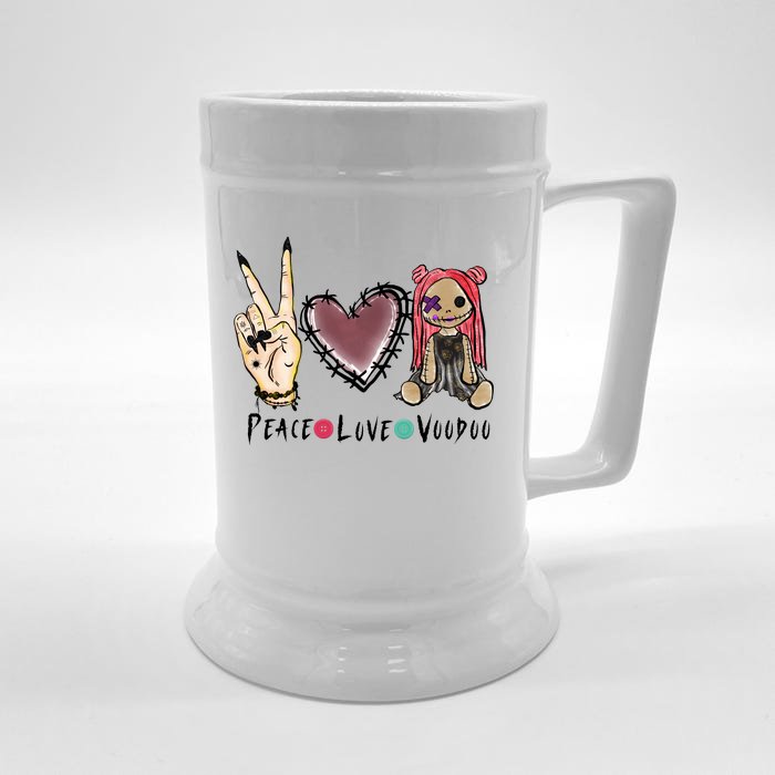 Funny Halloween Shirts, Peace Love Voodoo Front & Back Beer Stein