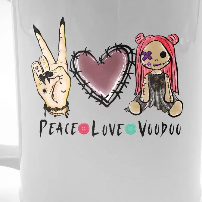 Funny Halloween Shirts, Peace Love Voodoo Front & Back Beer Stein