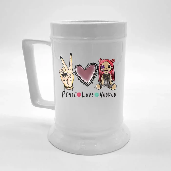 Funny Halloween Shirts, Peace Love Voodoo Front & Back Beer Stein