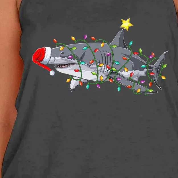 Festive Holiday Shark Design Hilarious Christmas Sharks Women's Knotted Racerback Tank