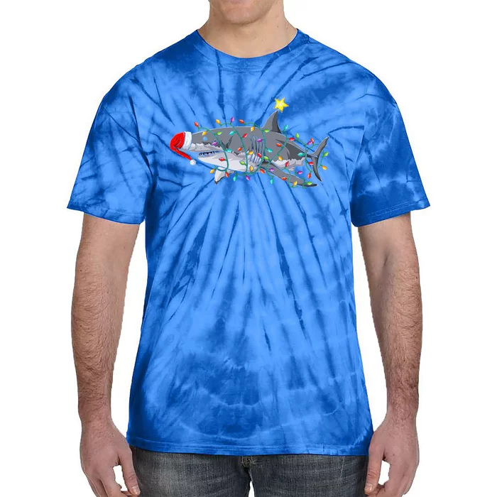 Festive Holiday Shark Design Hilarious Christmas Sharks Tie-Dye T-Shirt