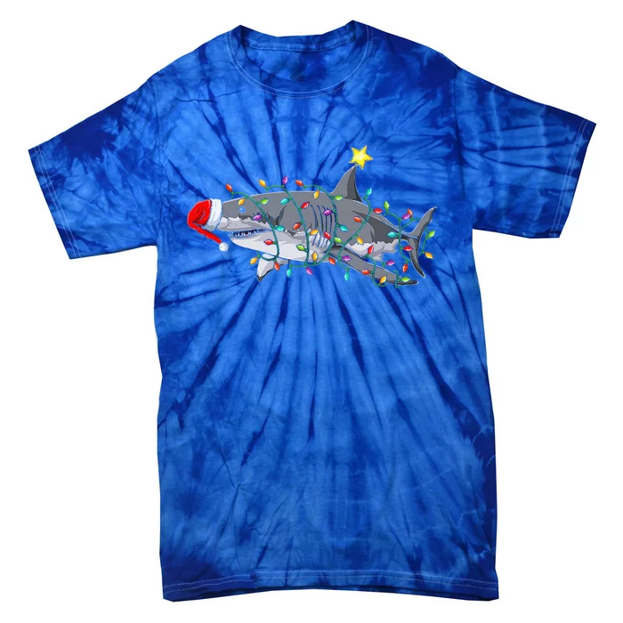 Festive Holiday Shark Design Hilarious Christmas Sharks Tie-Dye T-Shirt