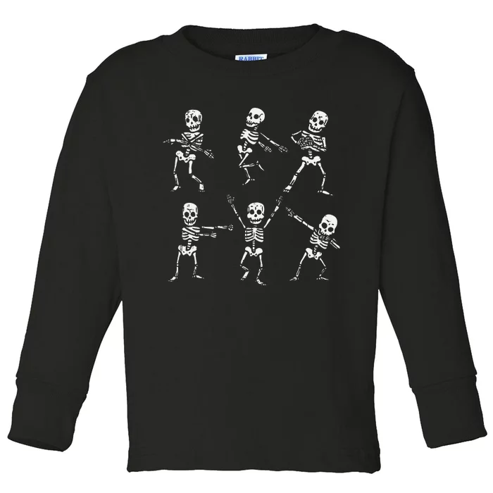 Funny Halloween Skeletons Dance and Dab with Yeet and Floss Toddler Long Sleeve Shirt