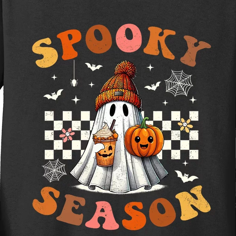 Funny Halloween Spooky Season Ghost Pumpkin Kids Long Sleeve Shirt