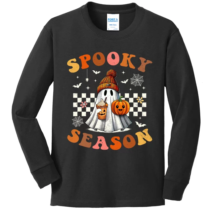 Funny Halloween Spooky Season Ghost Pumpkin Kids Long Sleeve Shirt