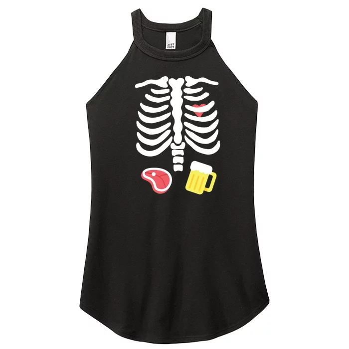 Funny Halloween Skeleton Beer & Steak Women’s Perfect Tri Rocker Tank