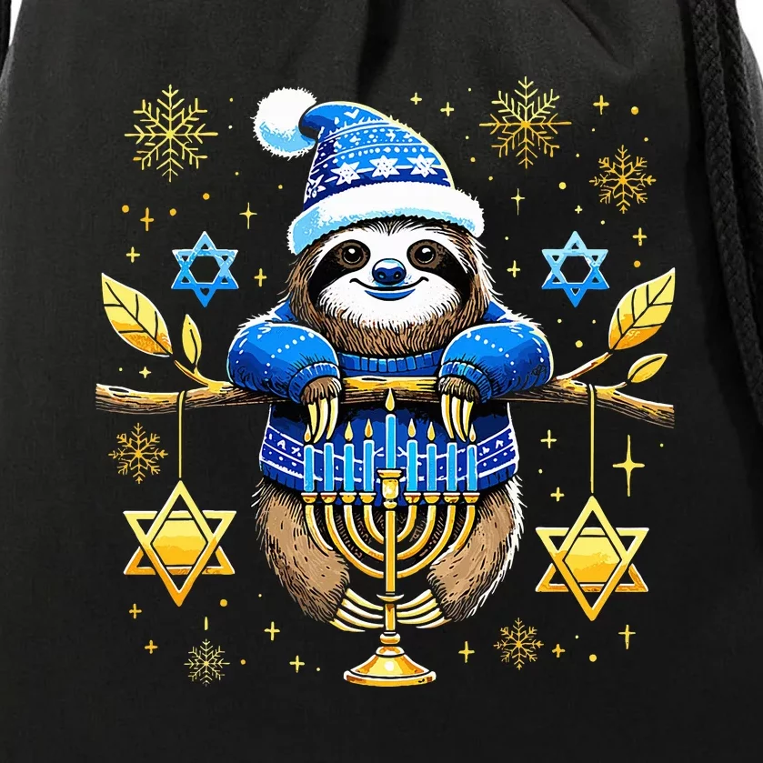 Funny Hanukkah Sloth Jewish Chanukah Sleeping Hanukkah PJs Drawstring Bag