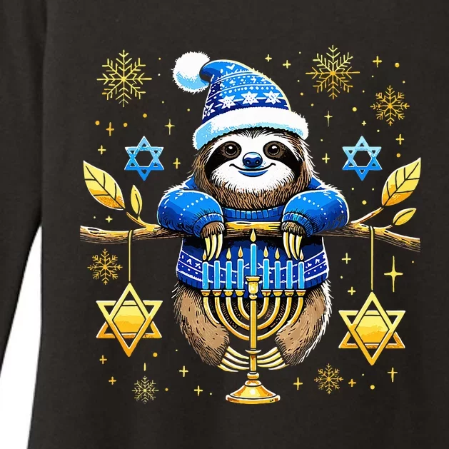 Funny Hanukkah Sloth Jewish Chanukah Sleeping Hanukkah PJs Womens CVC Long Sleeve Shirt