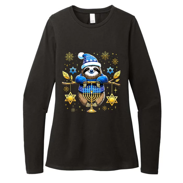 Funny Hanukkah Sloth Jewish Chanukah Sleeping Hanukkah PJs Womens CVC Long Sleeve Shirt