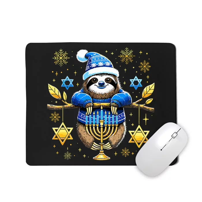 Funny Hanukkah Sloth Jewish Chanukah Sleeping Hanukkah PJs Mousepad