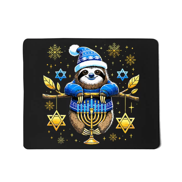 Funny Hanukkah Sloth Jewish Chanukah Sleeping Hanukkah PJs Mousepad