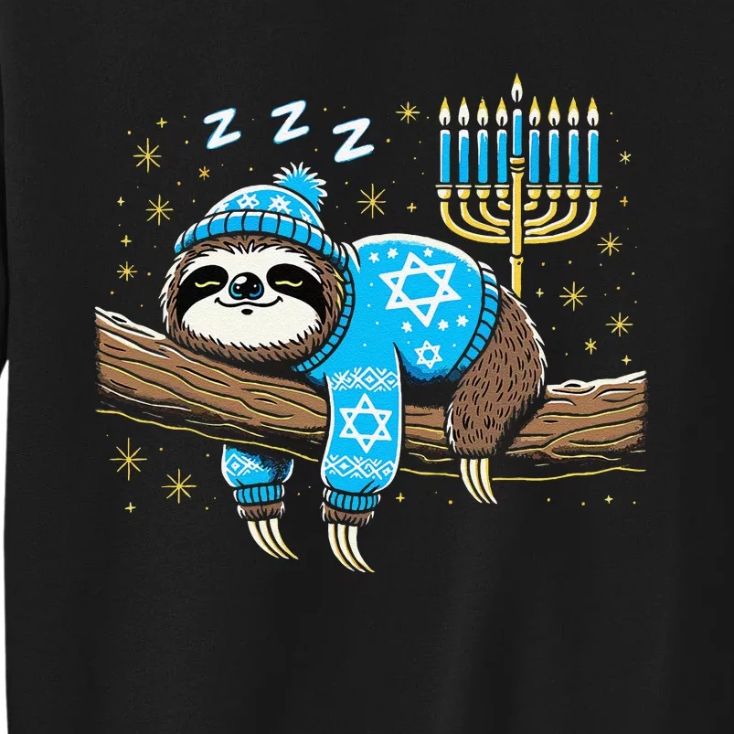 Funny Hanukkah Sloth Jewish Chanukah Sleeping Hanukkah Pjs Tall Sweatshirt