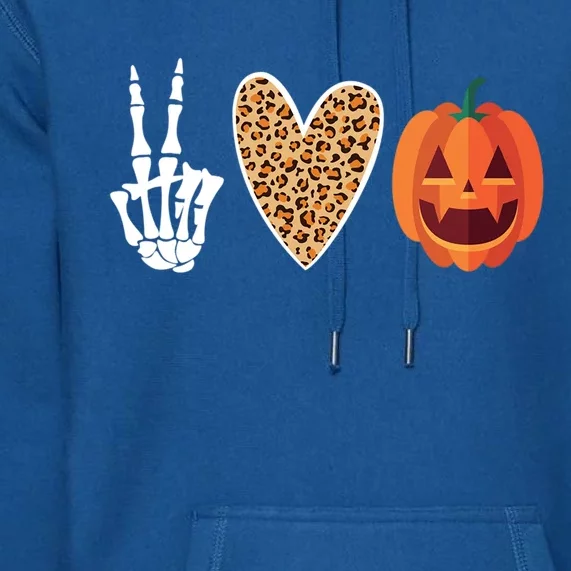 Funny Halloween Skeleton Hand Leopard Heart Pumpkin Funny Gift Premium Hoodie