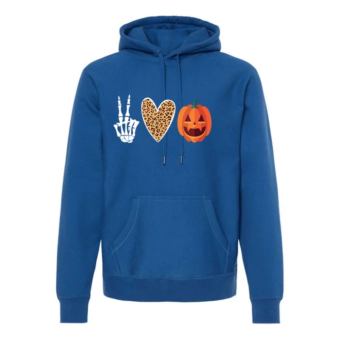 Funny Halloween Skeleton Hand Leopard Heart Pumpkin Funny Gift Premium Hoodie