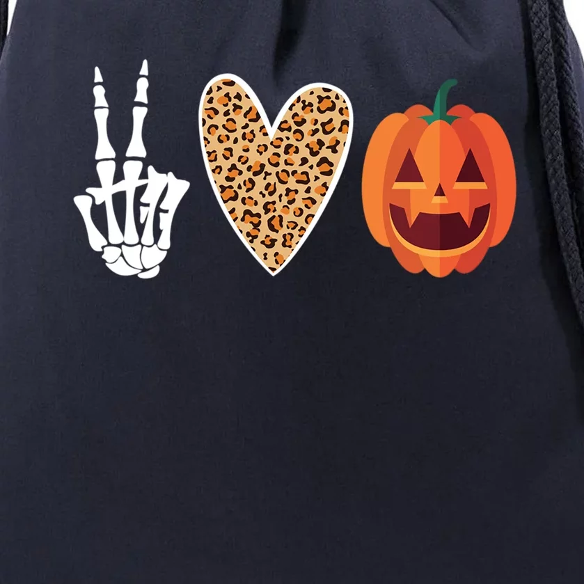 Funny Halloween Skeleton Hand Leopard Heart Pumpkin Funny Gift Drawstring Bag