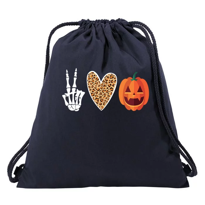 Funny Halloween Skeleton Hand Leopard Heart Pumpkin Funny Gift Drawstring Bag