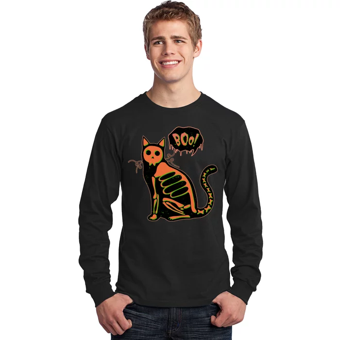 Funny Halloween Skeleton Cat Long Sleeve Shirt