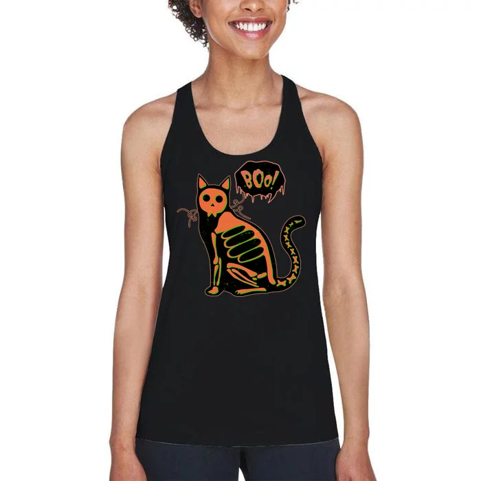 Funny Halloween Skeleton Cat Women's Racerback Tank