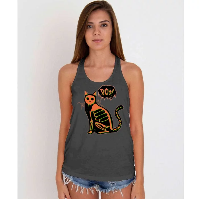 Funny Halloween Skeleton Cat Women's Knotted Racerback Tank