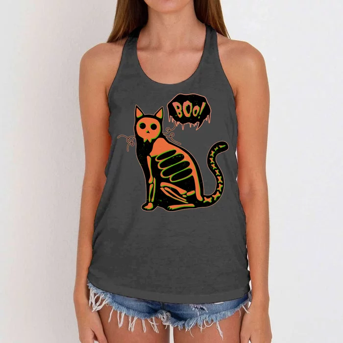 Funny Halloween Skeleton Cat Women's Knotted Racerback Tank