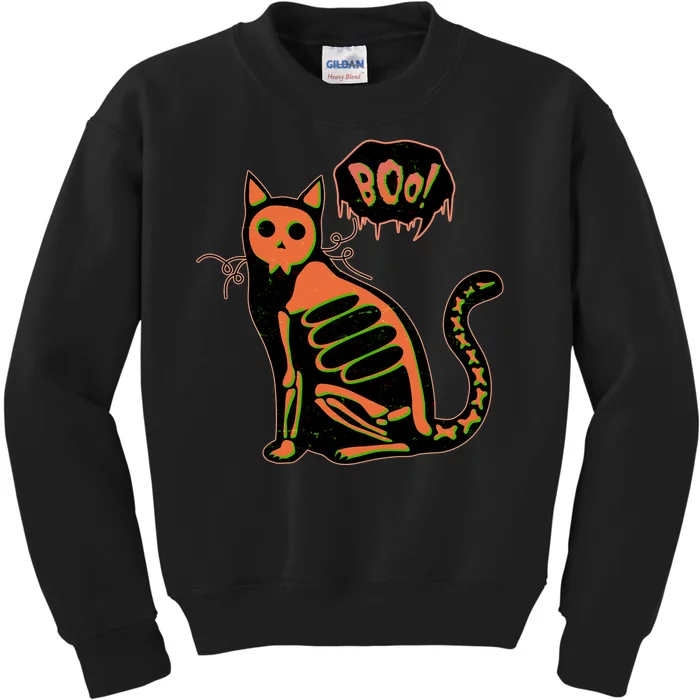 Funny Halloween Skeleton Cat Kids Sweatshirt