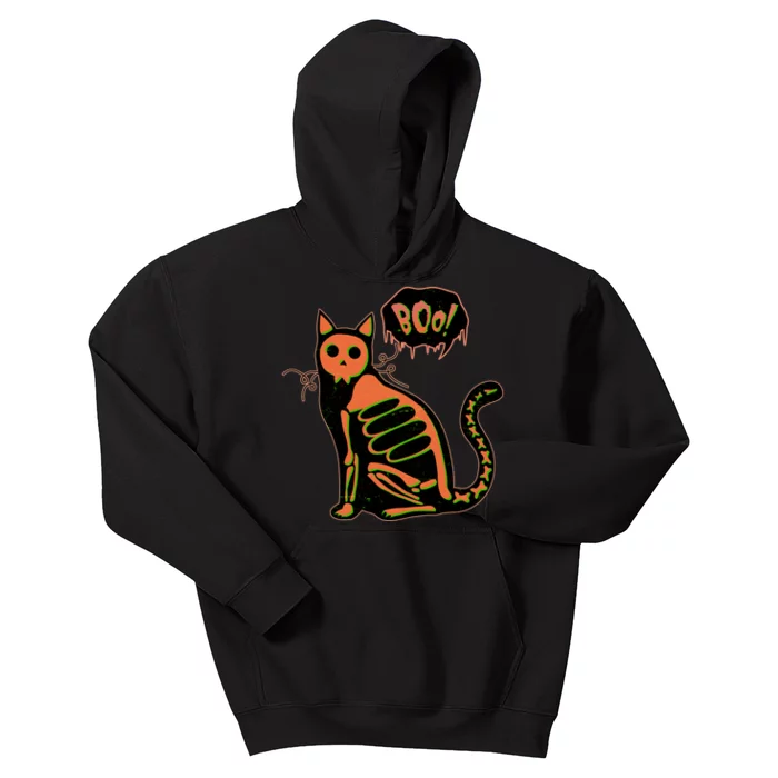 Funny Halloween Skeleton Cat Kids Hoodie