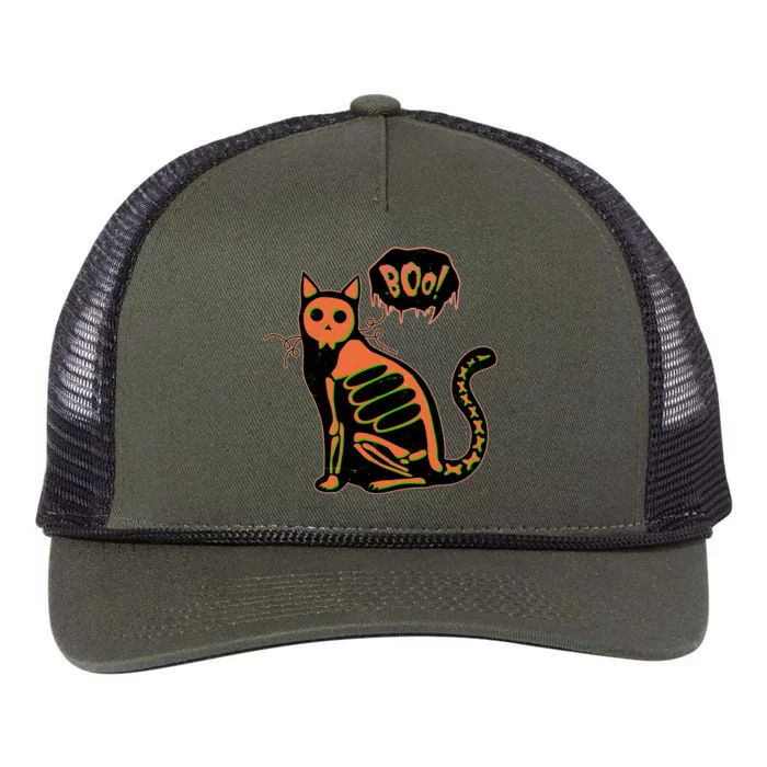 Funny Halloween Skeleton Cat Retro Rope Trucker Hat Cap