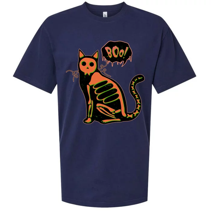 Funny Halloween Skeleton Cat Sueded Cloud Jersey T-Shirt