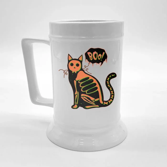 Funny Halloween Skeleton Cat Front & Back Beer Stein