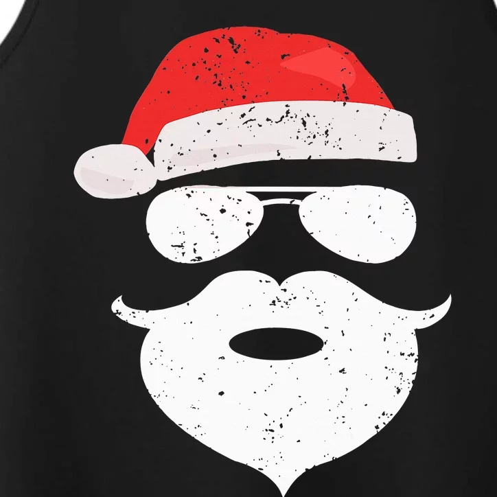 Funny Hipster Santa Beard Sunglasses and Red Hat Christmas Performance Tank