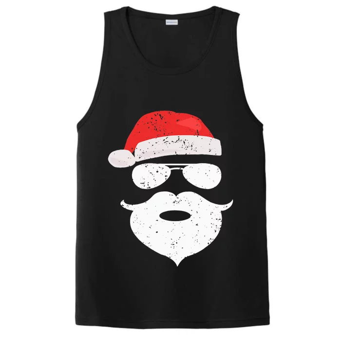 Funny Hipster Santa Beard Sunglasses and Red Hat Christmas Performance Tank