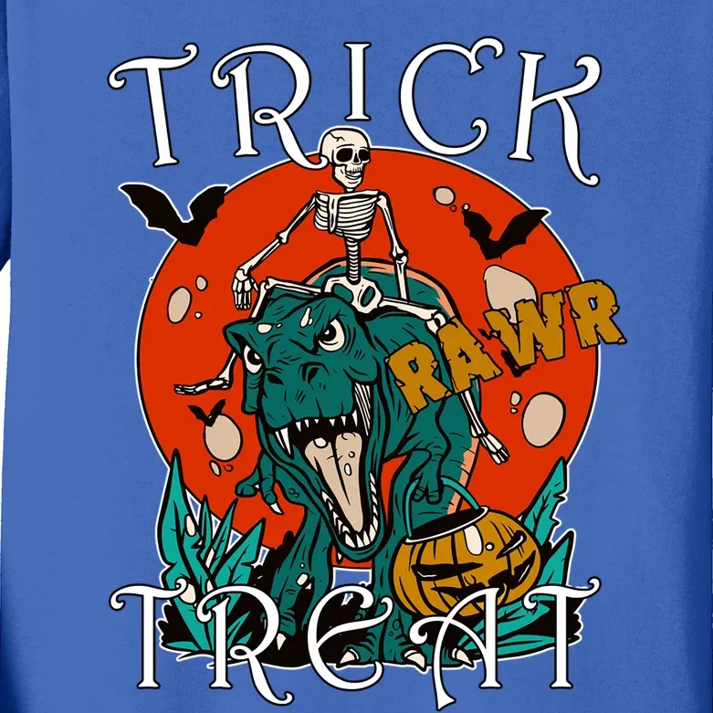 Funny Halloween Skeleton Dino Trick Rawr Treat TRex Great Gift Kids Long Sleeve Shirt