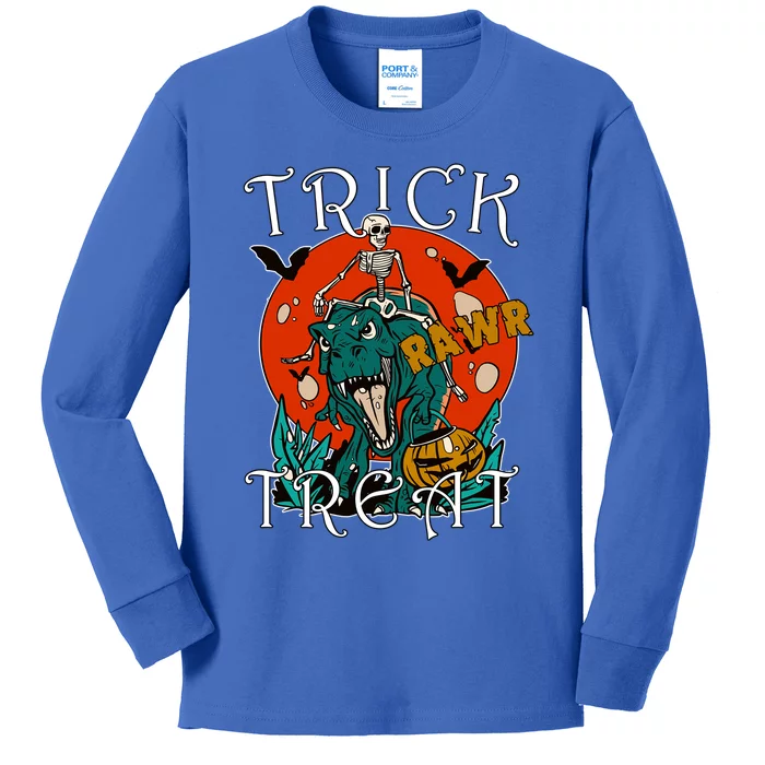 Funny Halloween Skeleton Dino Trick Rawr Treat TRex Great Gift Kids Long Sleeve Shirt