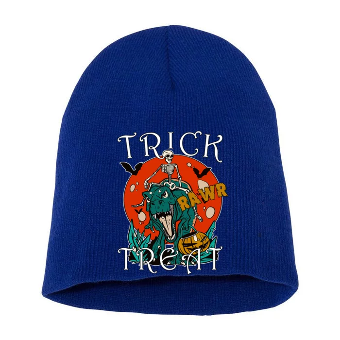 Funny Halloween Skeleton Dino Trick Rawr Treat TRex Great Gift Short Acrylic Beanie