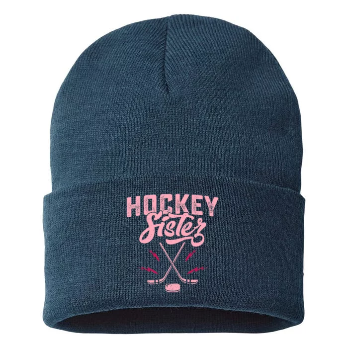 Funny Hockey Sister For Wo Girls Ice Hockey Player Lovers Sustainable Knit Beanie